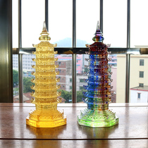 Colorful handmade ancient french glass Wenchang Pagoda Nine-story stupa student office Chinese-style study desk living room decoration pendulum