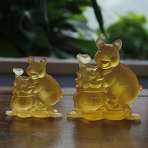 Ancient glass zodiac pig ornament home office wine cabinet decoration craft gift amber