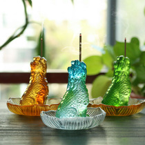 Zen Yue Buddhist art glass fox incense insert indoor home Zen ornament line incense insert incense seat opening gift