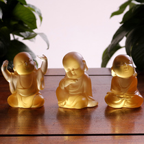 Ancient Glass Zen Little Shami Cute Little Buddha Statue Office Decoration Creative Little Monk Home Ornament Gifts