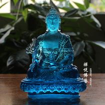 Zen Yue Buddhist Art Handmade Ancient Law Glass Medicine Master Buddha Statue Medicine Master Glass Light King Rulai TableTop Ornament Gift Box