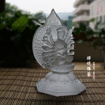 Zen Yue Ancient Law Glass Thousand Hands Guanyin Sitting Phase Shape Buddha Statue Temple Buddhist Hall Home Offering Crafts Ornaments