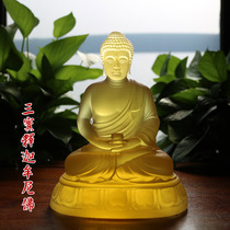 Glass Shakyamuni Buddha Amitabha Buddha Medicine Buddha Sutra Three Treasures Buddha Offering Buddha Offerings Amber Height 18.5cm