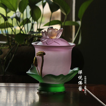 Zen Yue Buddha Art Glass relief depicting gold lotus leaves Lotus holy water cup Affixed gold water supply cup Buddha front supply cup Buddhist supplies