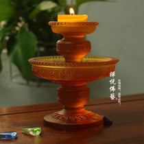 Zen Yue aromatherapy candle holder round double layer lotus pattern Chinese home ornaments ancient glass candle candy plate dual-purpose