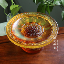 One-piece firing process Ancient glass treasure flower offering fruit plate fruit plate Size: diameter 21.5cm * height 10cm