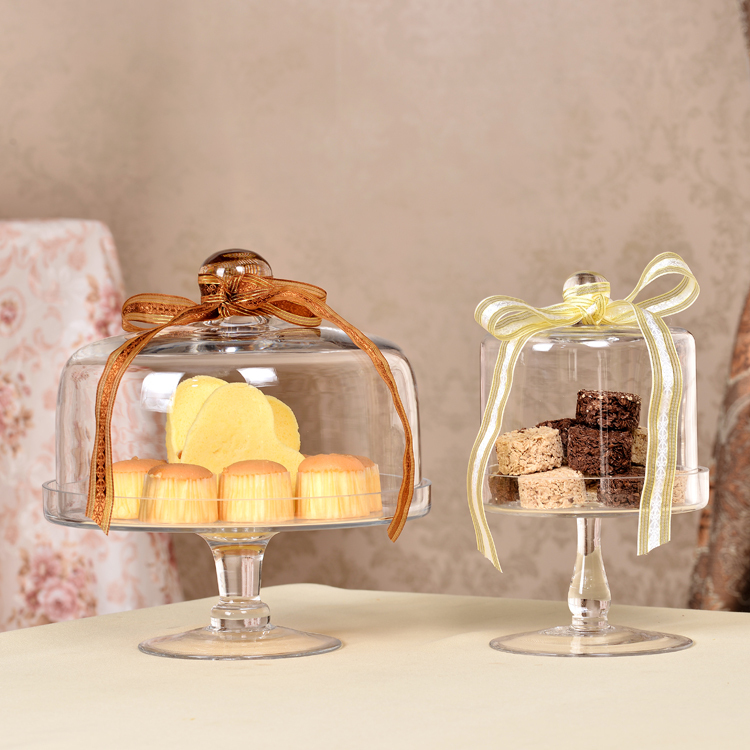 European-Style Transparent Glass Cake Plate, High-Footed Tray, Cake Cover, Fruit Tasting Plate, Wedding Home Dessert Table Decoration