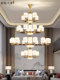New Chinese-Style Large Chandelier for Villa Foyer, Multi-Layer Chandelier for Self-Built Homes, Copper and Wood Main Light for Living Room and Dining Room