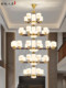 New Chinese-Style Large Chandelier for Villa Foyer, Multi-Layer Chandelier for Self-Built Homes, Copper and Wood Main Light for Living Room and Dining Room