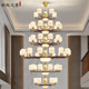 New Chinese Style Duplex Building Large Chandelier Villa Living Room All Copper Solid Wood Self-Built Room Hall High School Entrance Hall Lamps