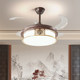 New Chinese-Style Fan Light for Dining Room, Invisible Walnut Color, Bedroom Round Led Light with Ceiling Fan, 2025 New Model