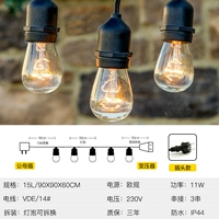 Подключаемая модель [S14 с черной проволокой и вольфрамовой лампой] 14 метров 15 лампочек
