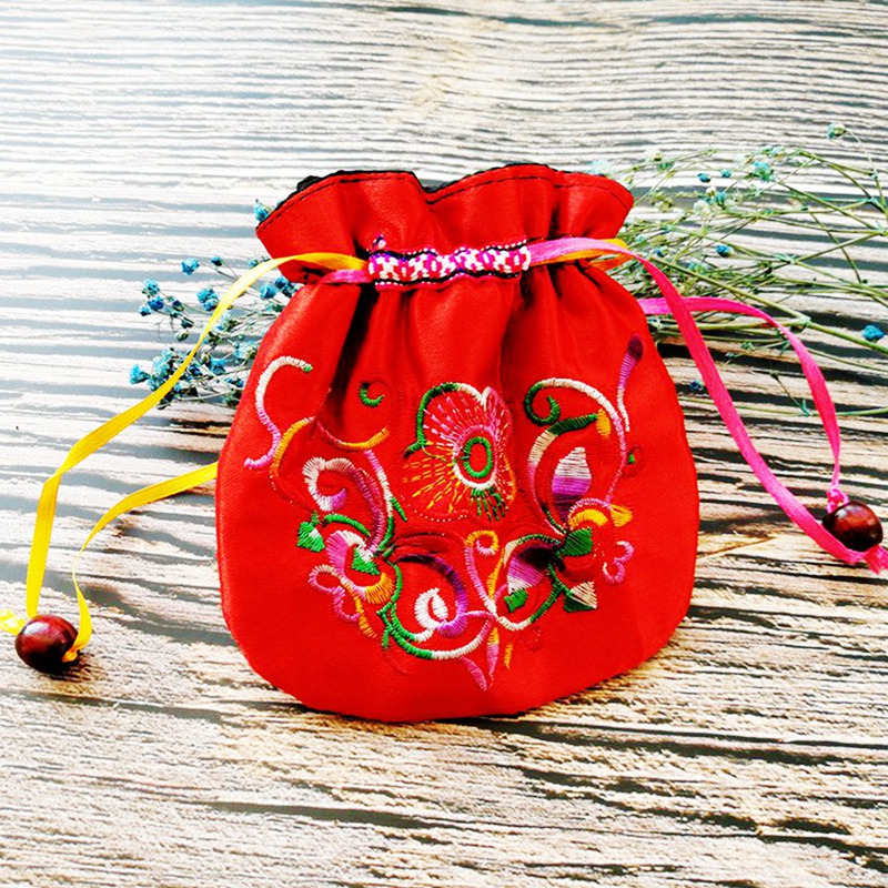 Double sided embroidered pocketbook Purse Bag bag Mini bag Brocade Bag small cotton cloth Draw Rope Cashier Bag Zero Wallet