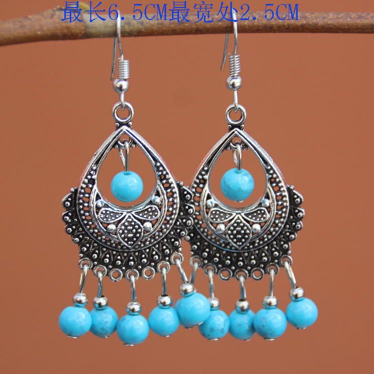  Ethnic style retro wild sweet hollow water drop earrings Ethnic dance earrings accessories ladies earrings
