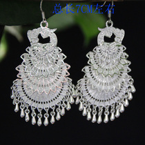 2021 new earrings ethnic style long Miao silver tassel earrings Miao silver necklace accessories stage style