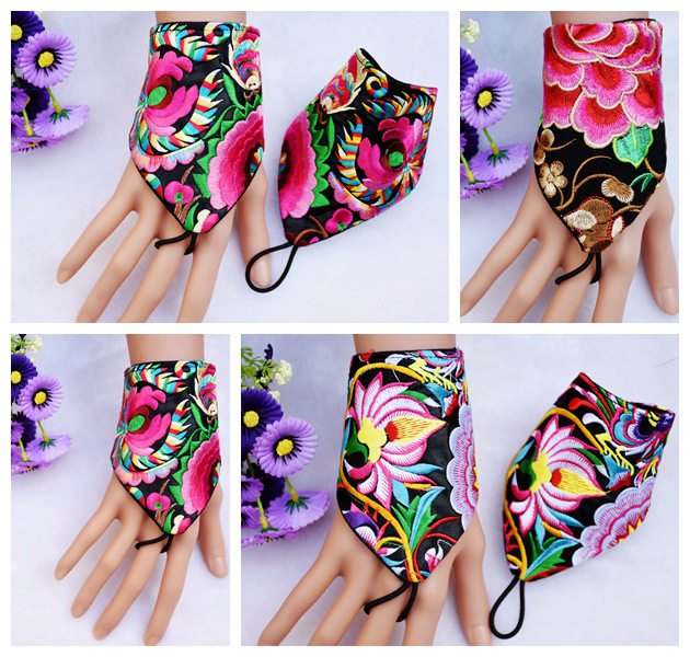 Ethnic style retro personality literary dance fabric embroidery embroidery hand female fabric wrist cover hand back wrist guard
