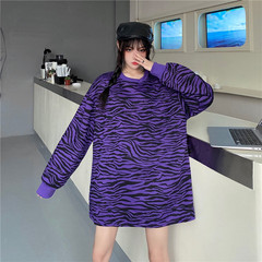 Real shot new loose Pullover women's zebra pattern medium length long sleeve sweater women's clothes