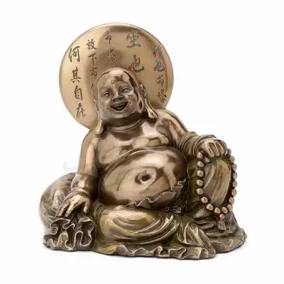 Veroni Buddhist craft gift decoration cloth bag Maitreya Buddha smile sitting resin Buddha statue desktop craft decoration 1