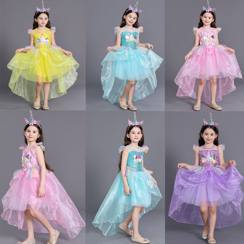 Children's pony rainbow pony pony princess dress girl unicorn dress drag tail gown dress girl birthday clothes