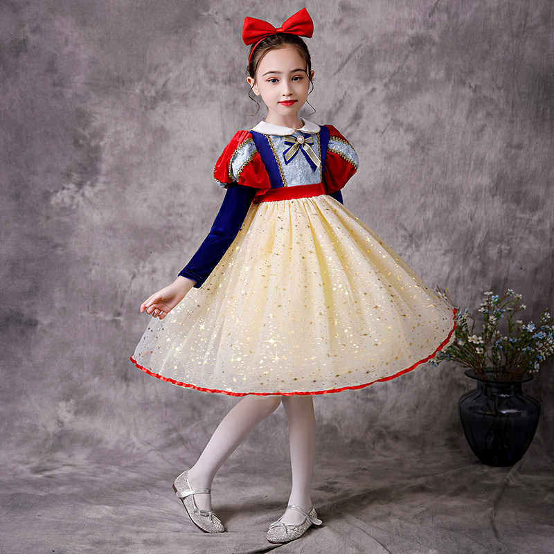 White Snow Princess Girl Autumn Winter New Child Fluffy Yarn Dress Birthday Gown Dress Little Girl Foreign Pie Dress