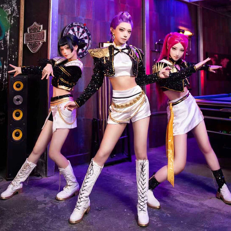 Hunter Girl Group Cosplay Costume Golden Black Gold Performance Outfit Halloween Cosplay Full Set Zoe Rumi