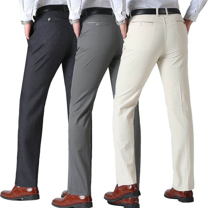 Spring black slacks men's middle-aged middle-aged and the elderly loose men's slacks straight dad western pants