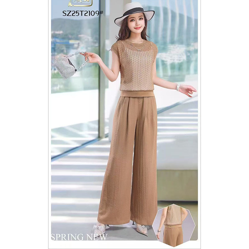 Yizi Tinini Sz25T2109 Genuine 2025 Summer Fashion Stylish Suspender Hollow-Out Top and Pants Three-Piece Set