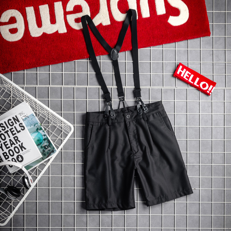 Men's shorts 2023 new five-point pants Korean version of the trend loose suit strap shorts boys suspenders pants