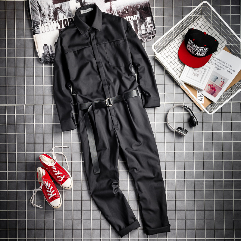 Autumn and summer men's long-sleeved jumpsuit suit Japanese retro trend loose hiphop nine-point jumpsuit tooling