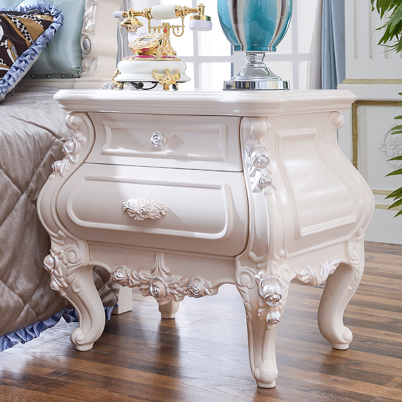 European-style bed cabinet modern simple luxury wood double drawing locker depicting silver-packed cabinet bedroom bedside cabinet
