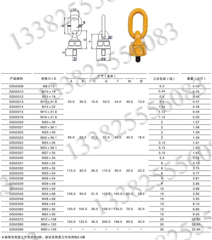 M8-M64 Vòng nâng đa năng Vít vòng nâng xoay 360 ° Vít vòng nâng khuôn có độ bền cao Bu lông cấp G80