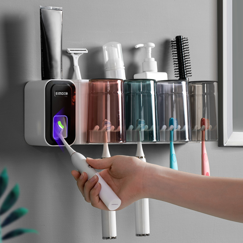 Wall-mounted electric toothbrush shelf no-hole mouthwash cup brush cup hanging wall type toilet storage box set