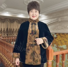 Одежда для дам 2022秋冬新款中国风盘扣拼色水貂绒皮毛一体大衣妈妈冬装皮草外套