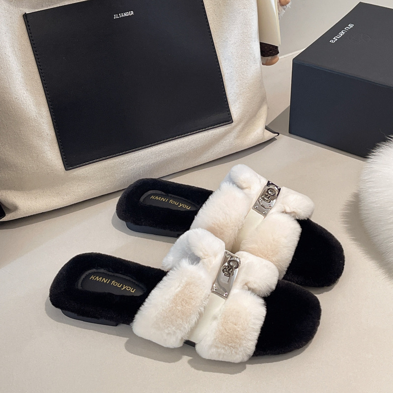 Zhao Lusi's Same Style High-Appearance Furry Slippers for Women, 2026 New Autumn and Winter Plush Slippers with a Fashionable and High-End Feel Zhao Lusi's Same Style High-Appearance Furry Slippers for Women, 2026 New Autumn and Winter Plush Slippers with a Fashionable and High-End Feel