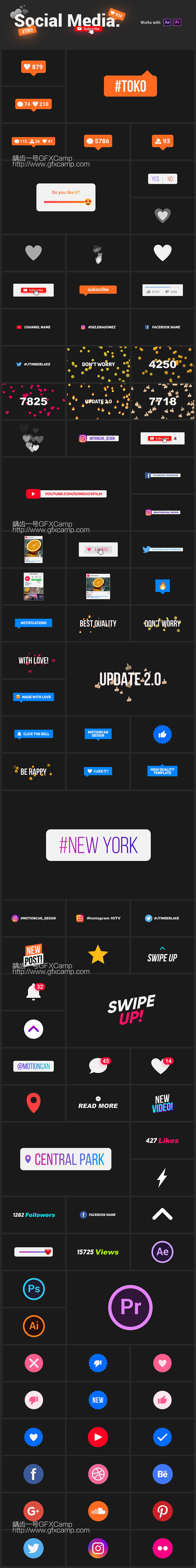 AE脚本+PR预设-1450+时尚排版商品介绍宣传包装文字标题字幕条Logo动画转场背景元素包 Graphics Pack TOKO V3(支持2019)