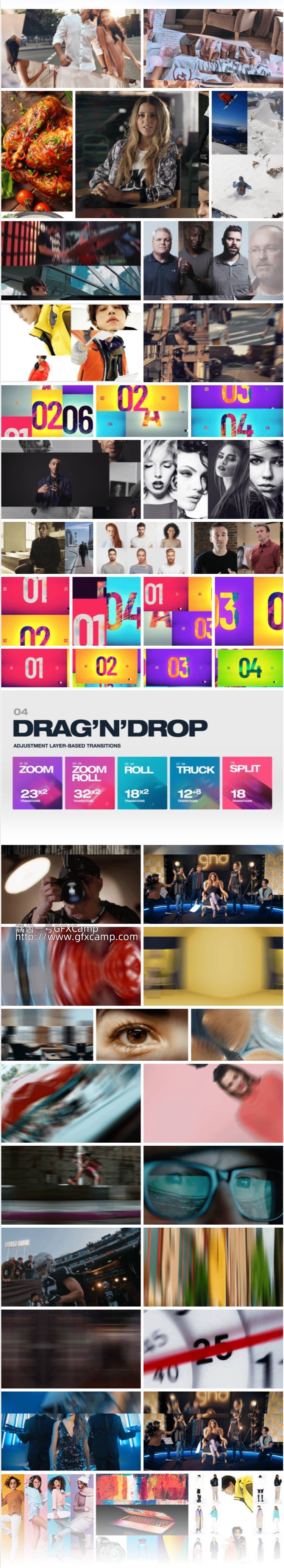 Premiere/PR模板-1000组分屏切割展示无缝视频转场动画预设