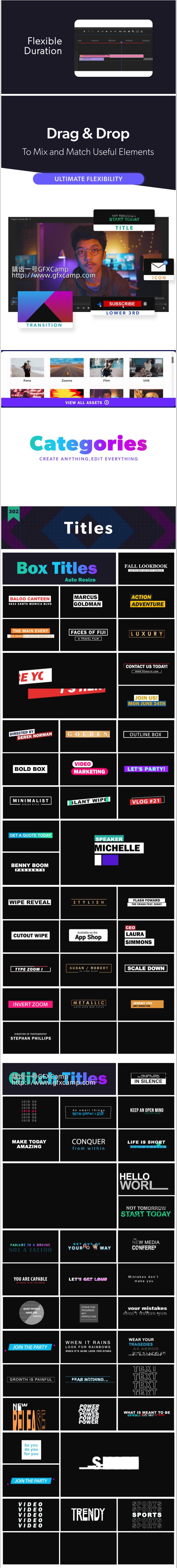 Premiere/PR模板预设-2050组文字标题字幕条图形背景排版动画视频转场预设V2