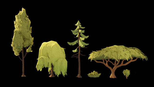 Blender低多边形卡通自然植物花朵树木冰川3D模型资产预设