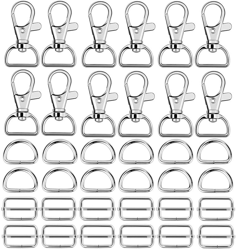 60Pcs Metal Keychain D-Ring Set 1inch White Color Luggage Webbing Adjustment Buckle for Cross-Border Use