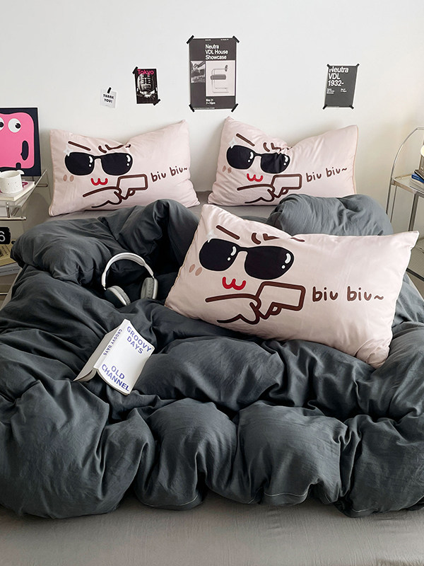 Washed Cotton Quilt Cover, Complete Set of Winter Quilt Core, Eight-Piece Student Dormitory Single Cotton Bedding Set, Complete Set