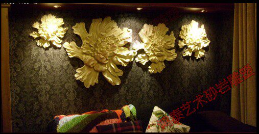 Sandstone Sculpture Peony Flowers Hotel Lobby Hall Decoration Logo Wall Decoration Art Decoration Relief
