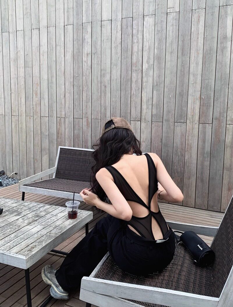 Боди/брюки 夏季辣妹纯欲性感美背百搭女款小吊带连衣背心修身显瘦一体带胸垫