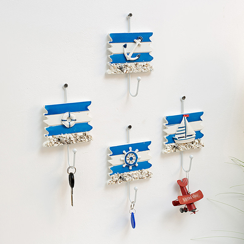 Mediterranean style blue and white single small hook coat rack creative clothing store porch door wall key hook