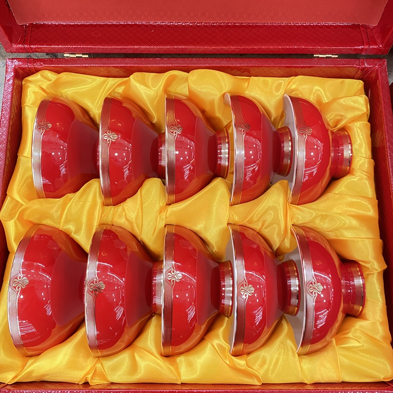 Wenzhou Engagement, Wedding, Housewarming Red Peach Heart High-Footed Rice Dumpling Bowl, Wedding Rice Dumpling Bowl, Red Leather Case Packaging Wenzhou Engagement, Wedding, Housewarming Red Peach Heart High-Footed Rice Dumpling Bowl, Wedding Rice Dumpling Bowl, Red Leather Case Packaging
