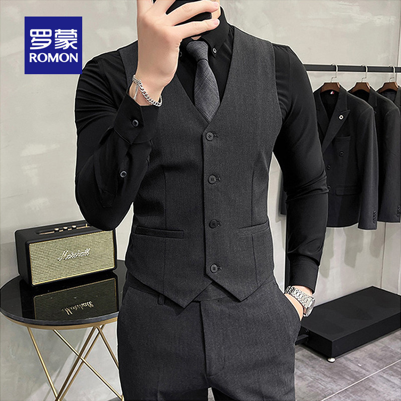 Romon Large Size Suit Vest Set for Men, Young Men's Business Casual Professional Slim-Fit Workwear, Brother Outfit Romon Large Size Suit Vest Set for Men, Young Men's Business Casual Professional Slim-Fit Workwear, Brother Outfit