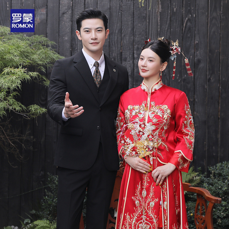 Romon Groom's Wedding Suit Men's Three-Piece Suit Korean Style Slim Fit Formal Wear High-End Business Professional Attire