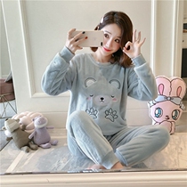 Womens big childrens pajamas winter flannel new 14 coral velvet 16-year-old middle school girl thickened middle school girl