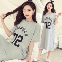 Night dress womens summer pure cotton short-sleeved thin Korean version of fresh student pajamas cute loose summer can be worn outside home clothes