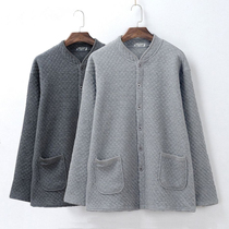 Cardigan elderly thermal underwear mens one-piece coat with three layers of cotton thickened cotton plus size pair of lapel elderly autumn clothes