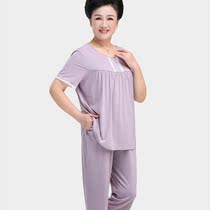 Middle-aged and elderly short-sleeved Capri pants suit Lady modal lace side mother can wear pajamas Top Summer Girl